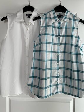 Lands' End White Women's Blouse - Navy Label